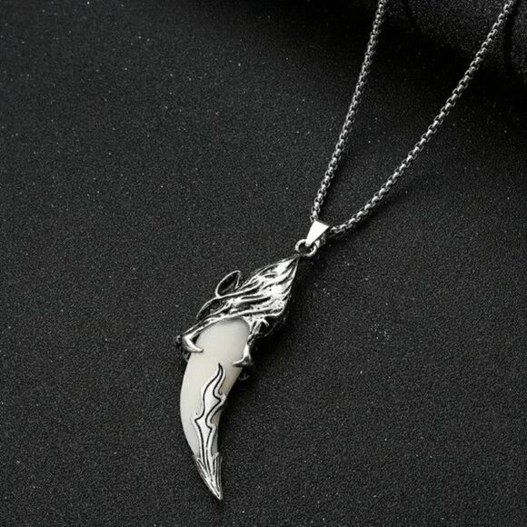 Wolf Tooth Titanium Steel Pendant Necklace - Picture 4 of 6